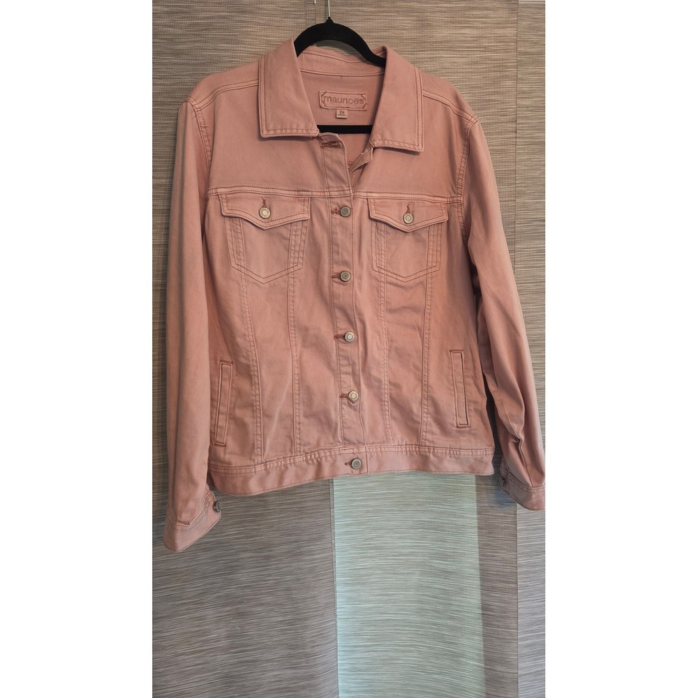 Maurices Womens 2X Pink Denim Trucker Jacket Dusty Rose Jean Jacket Plus Size